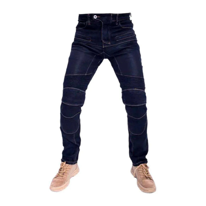 Stonewashed men's biker jeans