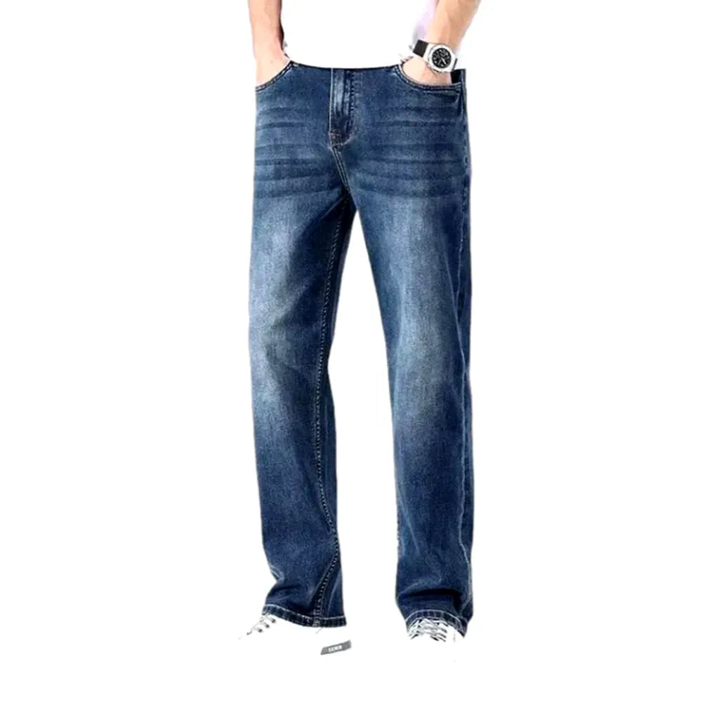 Stonewashed whiskered jeans
 for men