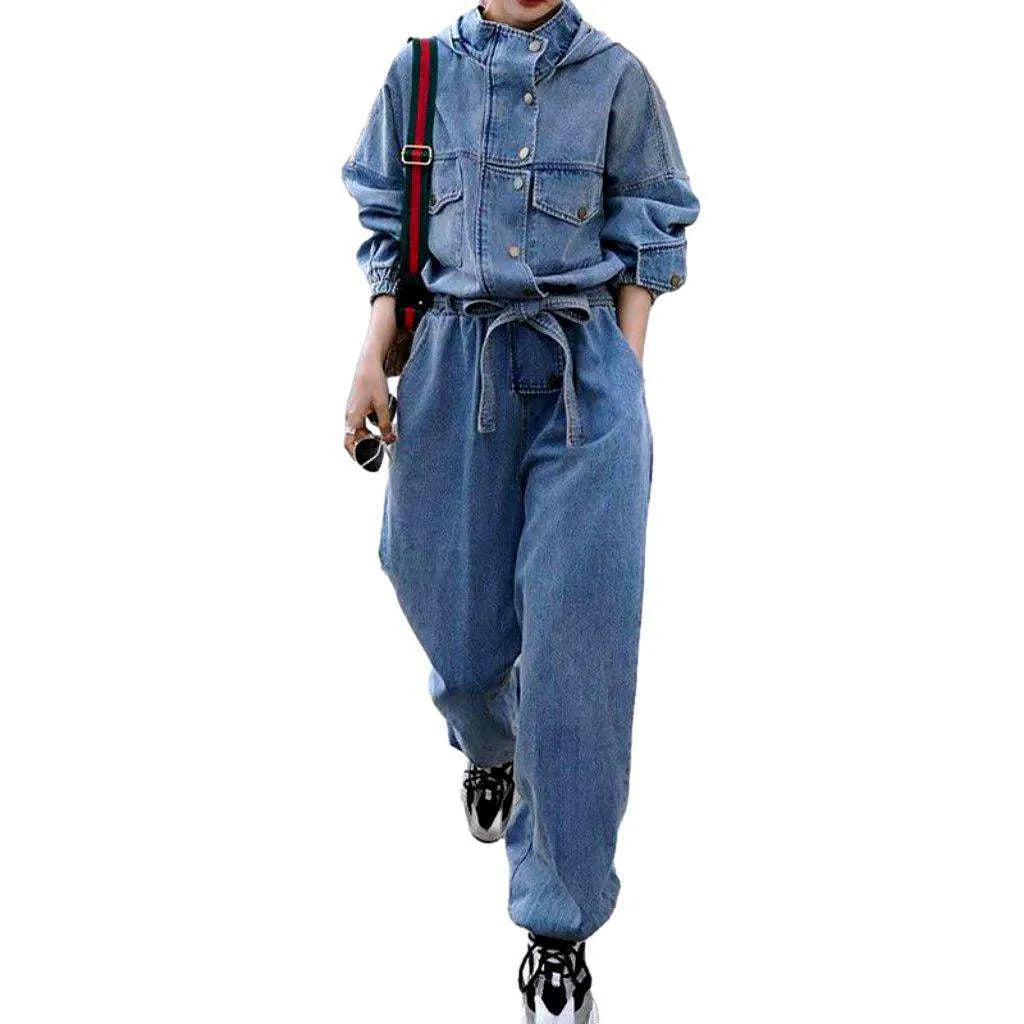 Stonewashed Women's Denim Jumpsuit - Blue