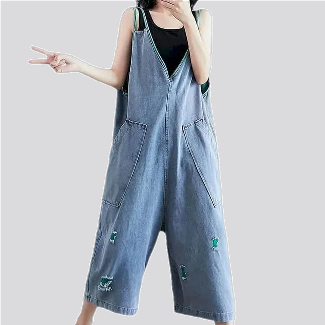 Stylish Baggy-leg Worn Women's Denim Dungaree | Jeans4you.shop