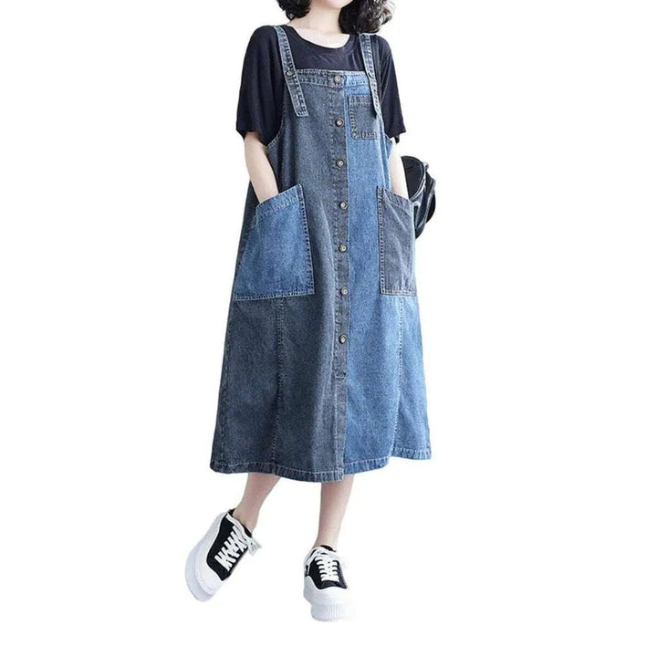 Stylish Long Denim Dress - Blue