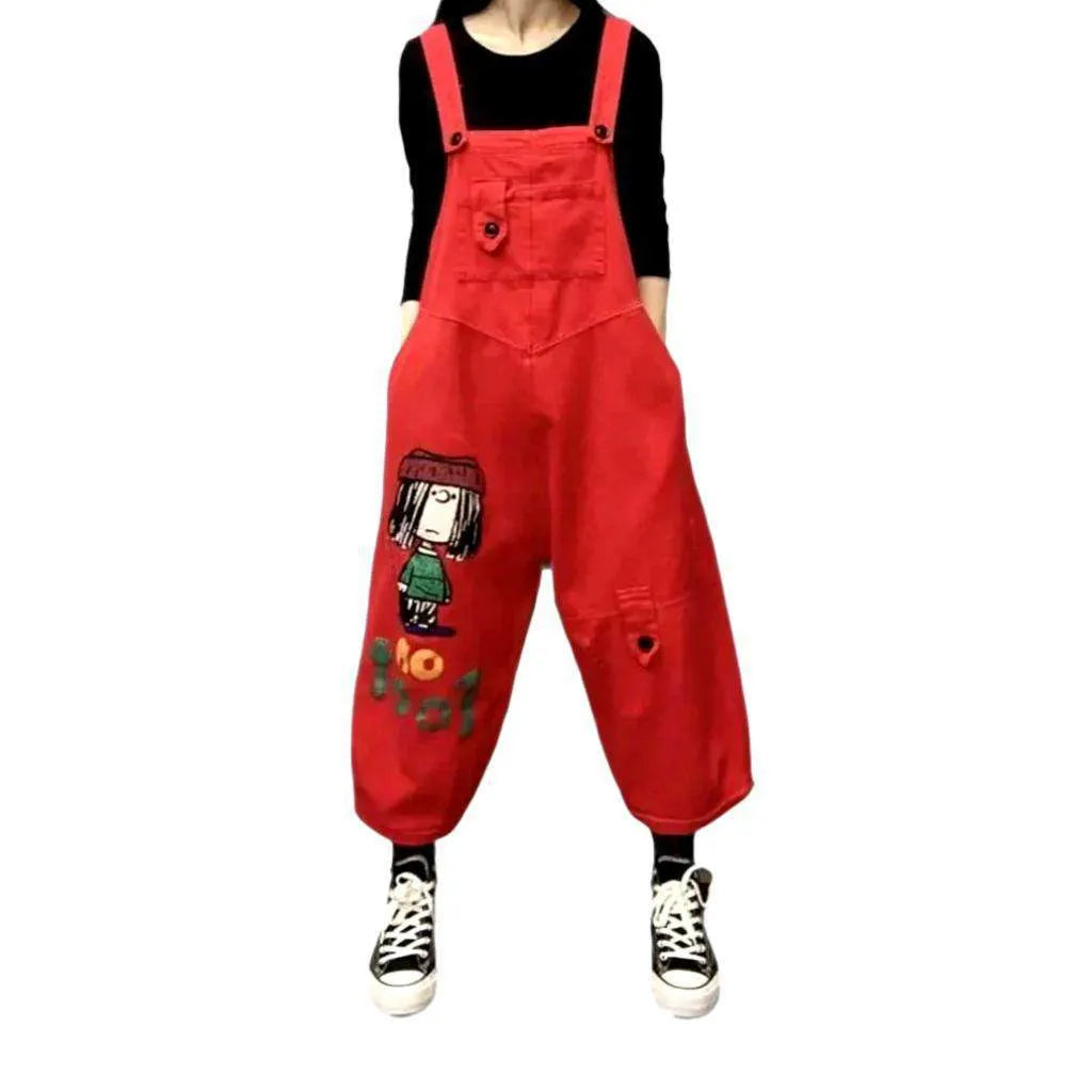 Must-have Baggy Denim Overall for Women - Red