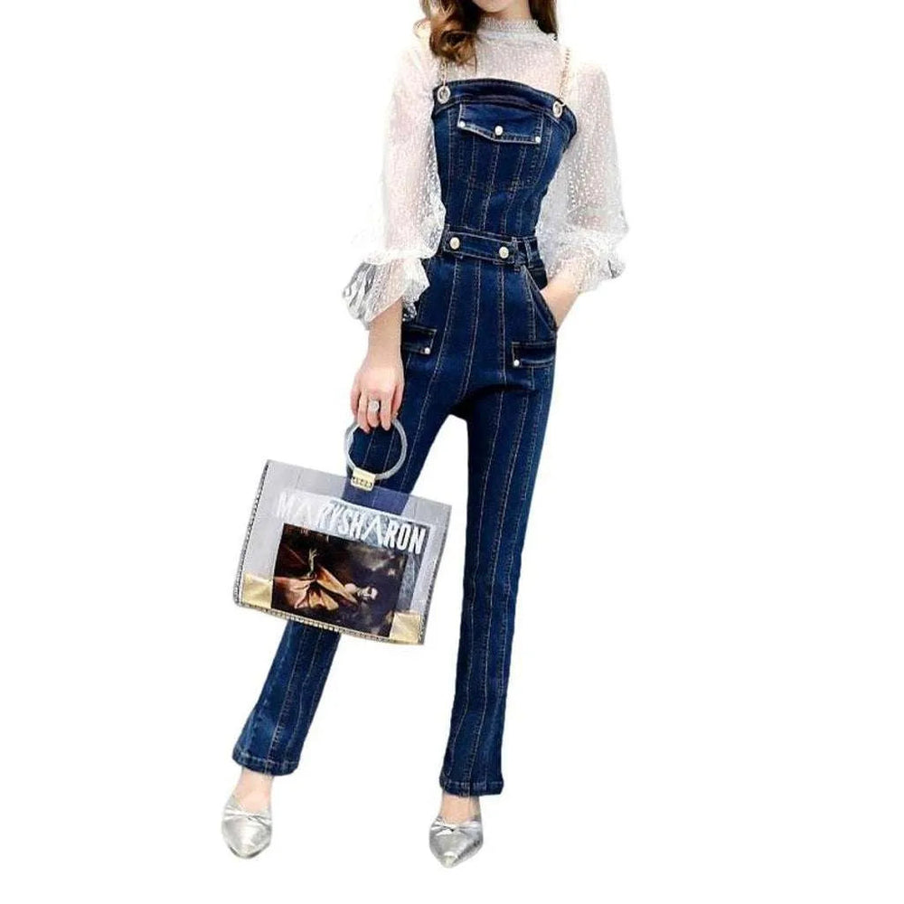 Chic Slim Denim Jumpsuit - Dark Blue