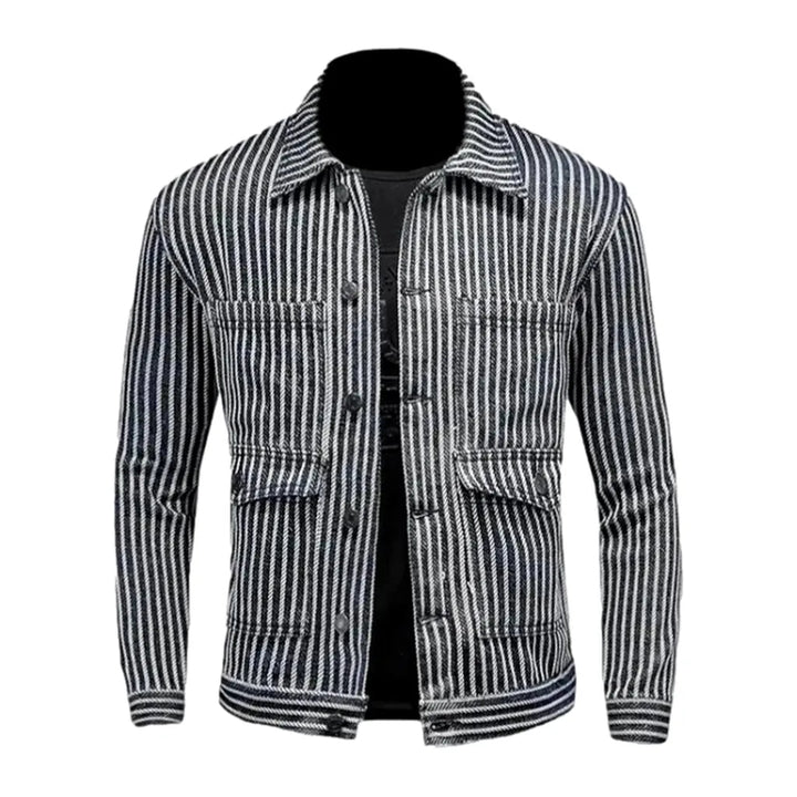 Vertical-stripes denim jacket
 for men