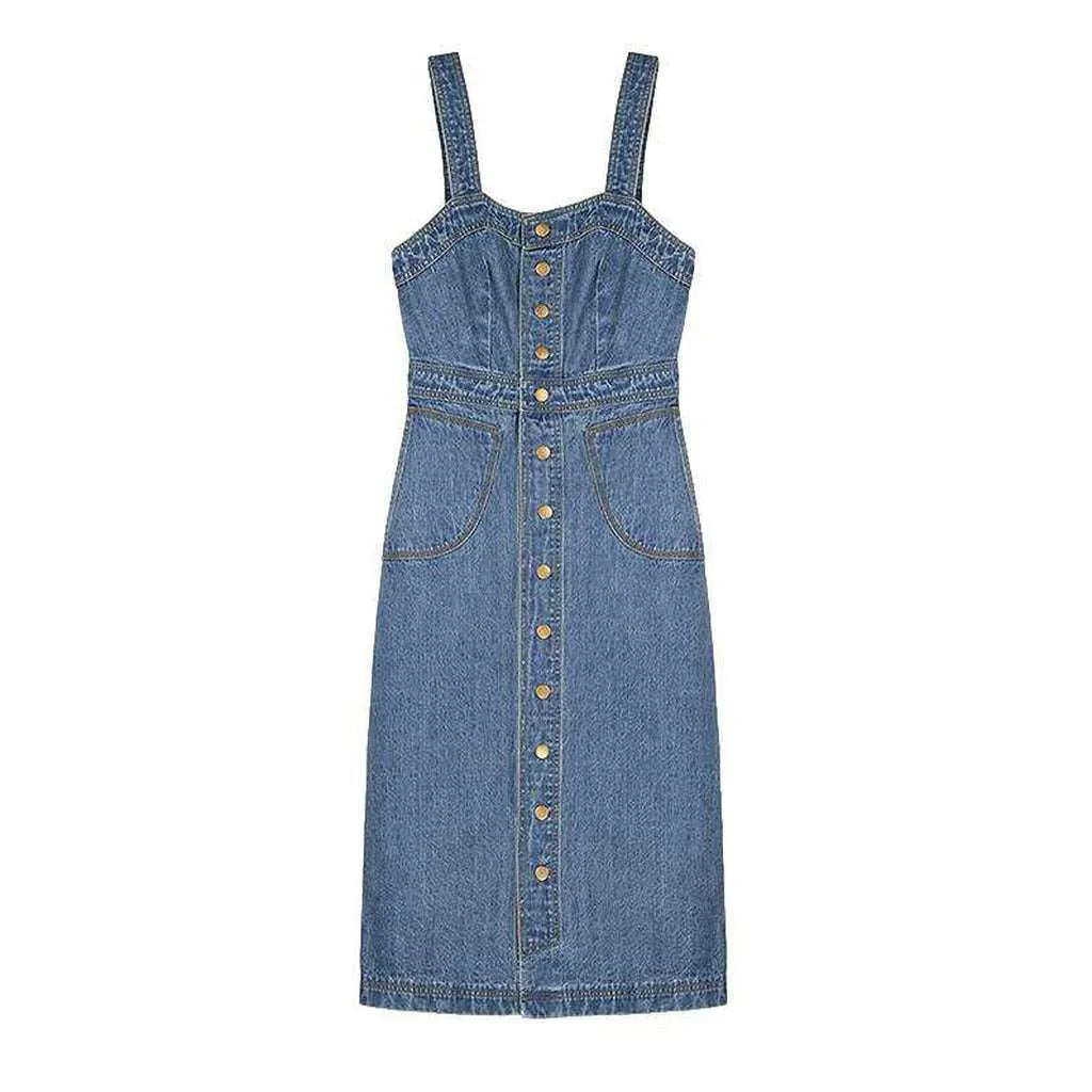 Vintage Midi Light Jeans Dress - Light Blue