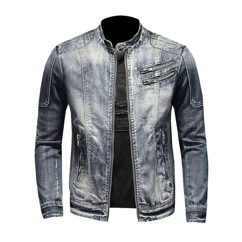 Vintage wash biker denim jacket