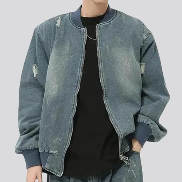 Vintage Washed Look Men's Jeans Bomber Jacket | Jeans4you.shop