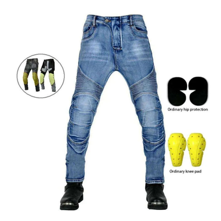 Whiskered men's biker jeans