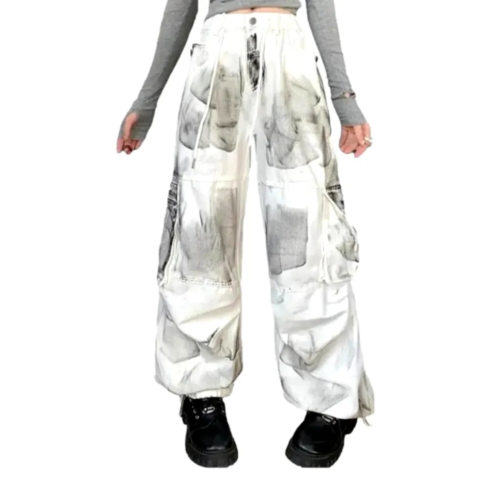 White painted jean pants for ladies