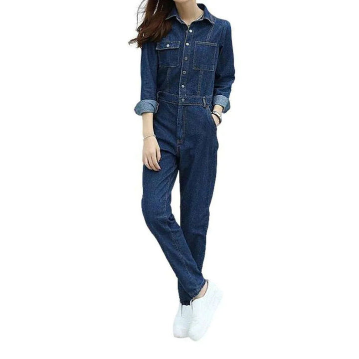 Women’s Dark Wash Jean Jumpsuit - Dark Blue