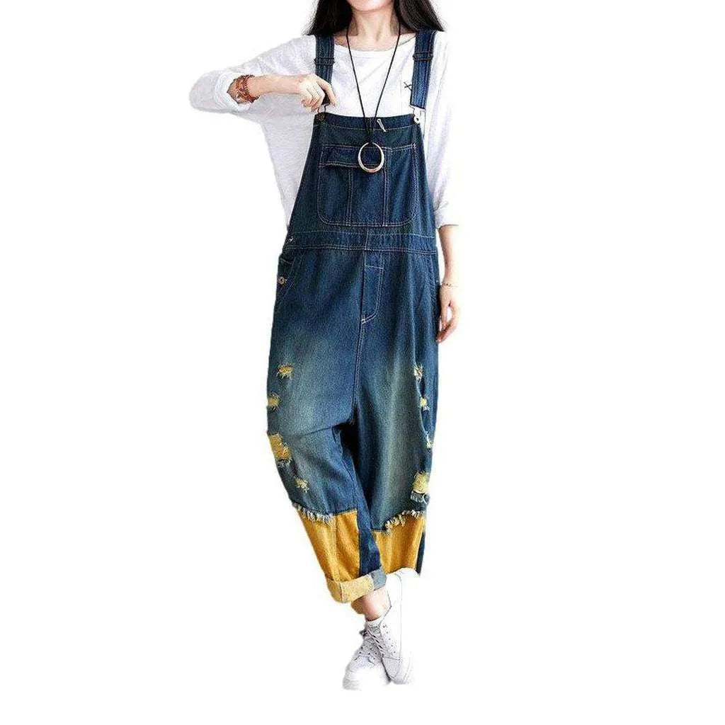 Women's Denim Embroidered Overall - Blue