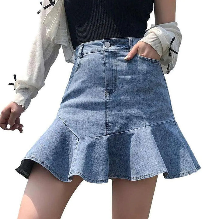 Women's denim skirt with ruffles