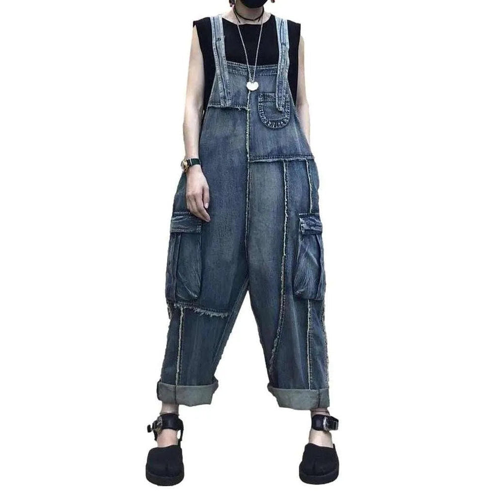 Women's Patchwork Jean Dungaree - Blue