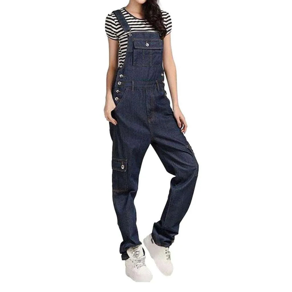 Women's Stonewashed Jean Dungaree - Dark Blue