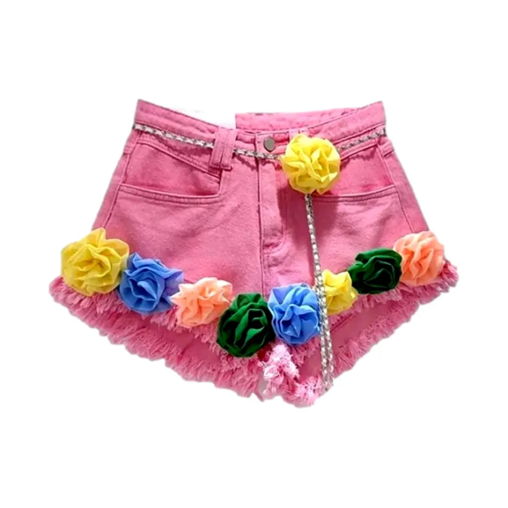 Y2k embellished denim shorts for women