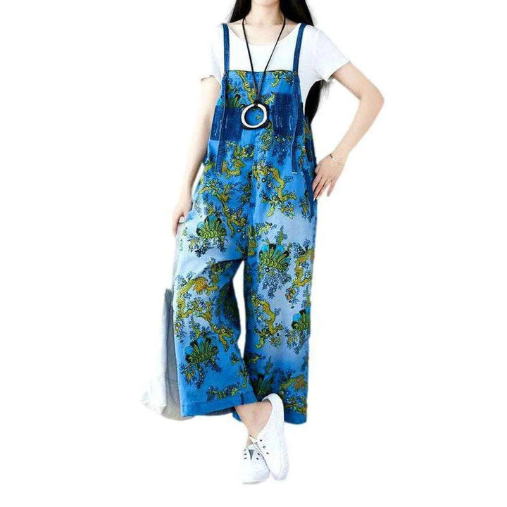 Y2k Women's Painted Denim Overall - Blue